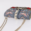 Valentino Chain Shoulder Bag Leather Light Blue Gold Auth 209984V-6