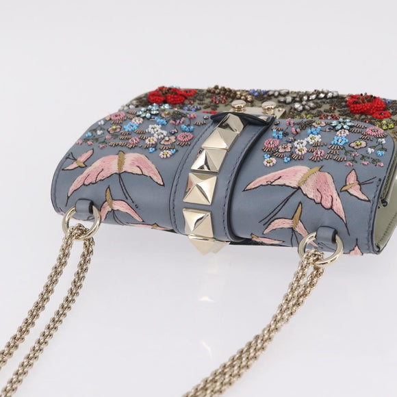 Valentino Chain Shoulder Bag Leather Light Blue Gold Auth 209984V