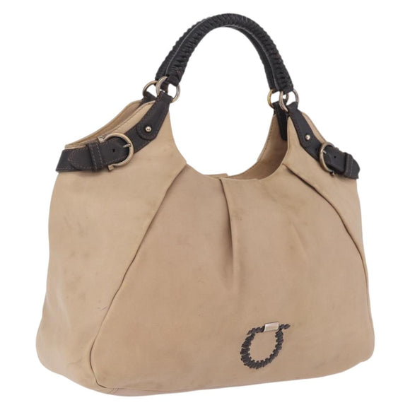 Salvatore Ferragamo Gancini Shoulder Bag Leather Beige Auth 209985