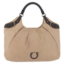 Salvatore Ferragamo Gancini Shoulder Bag Leather Beige Auth 209985-2