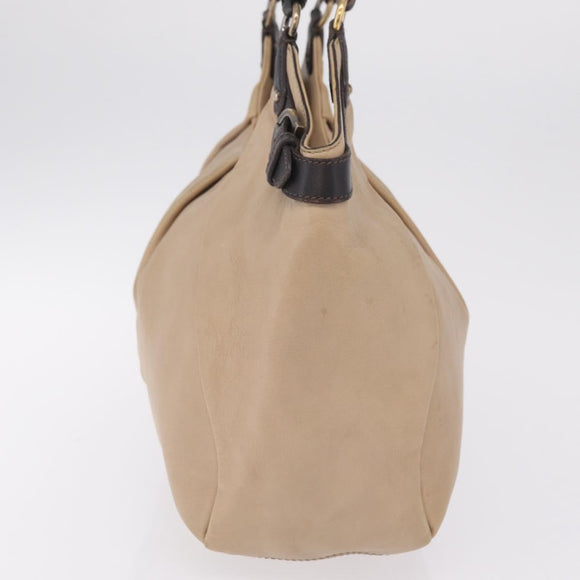 Salvatore Ferragamo Gancini Shoulder Bag Leather Beige Auth 209985