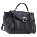Salvatore Ferragamo Gancini Hand Bag Leather 2way Black Gold Auth 209987A-1
