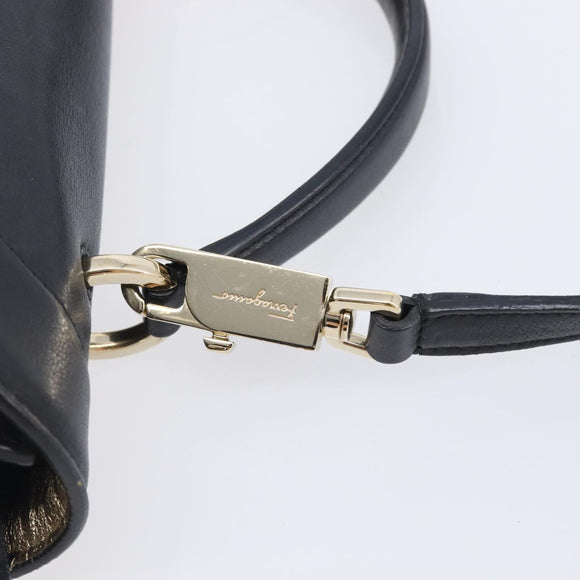 Salvatore Ferragamo Gancini Hand Bag Leather 2way Black Gold Auth 209987A