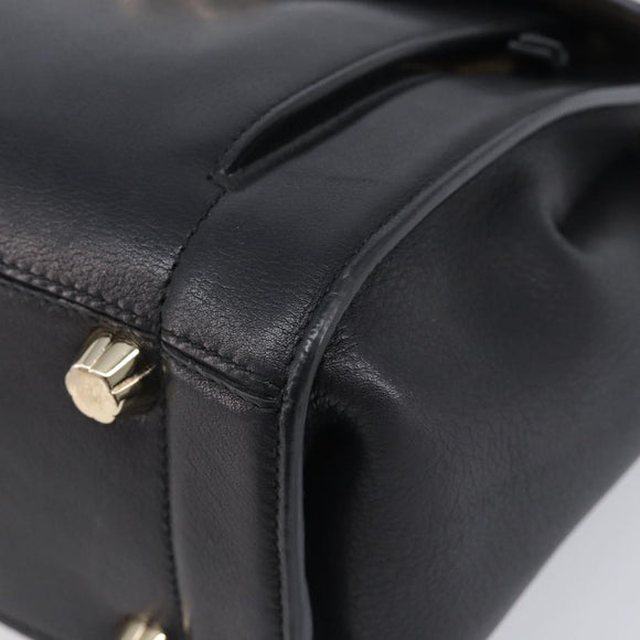 Salvatore Ferragamo Gancini Hand Bag Leather 2way Black Gold Auth 209987A