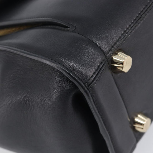 Salvatore Ferragamo Gancini Hand Bag Leather 2way Black Gold Auth 209987A