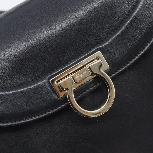 Salvatore Ferragamo Gancini Hand Bag Leather 2way Black Gold Auth 209987A
