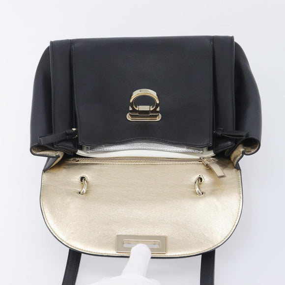 Salvatore Ferragamo Gancini Hand Bag Leather 2way Black Gold Auth 209987A