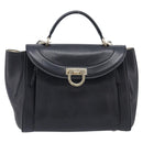 Salvatore Ferragamo Gancini Hand Bag Leather 2way Black Gold Auth 209987A-2