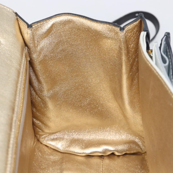 Salvatore Ferragamo Gancini Hand Bag Leather 2way Black Gold Auth 209987A