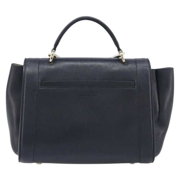 Salvatore Ferragamo Gancini Hand Bag Leather 2way Black Gold Auth 209987A