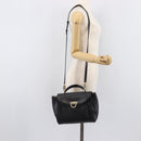 Salvatore Ferragamo Gancini Hand Bag Leather 2way Black Gold Auth 209987A-30
