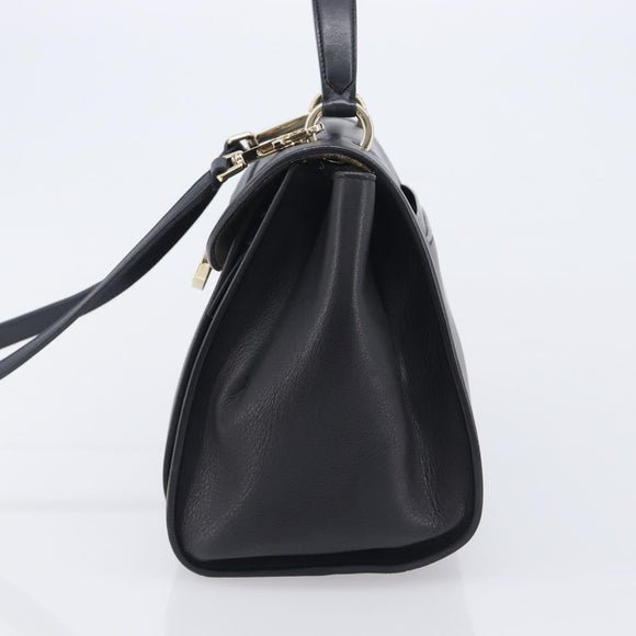 Salvatore Ferragamo Gancini Hand Bag Leather 2way Black Gold Auth 209987A