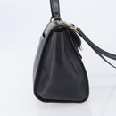 Salvatore Ferragamo Gancini Hand Bag Leather 2way Black Gold Auth 209987A-5