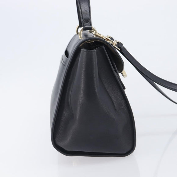 Salvatore Ferragamo Gancini Hand Bag Leather 2way Black Gold Auth 209987A