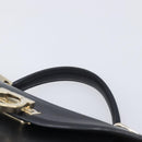 Salvatore Ferragamo Gancini Hand Bag Leather 2way Black Gold Auth 209987A-8