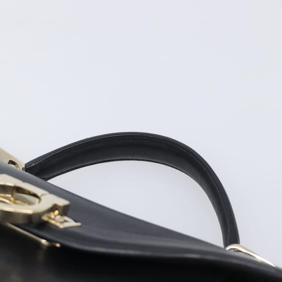 Salvatore Ferragamo Gancini Hand Bag Leather 2way Black Gold Auth 209987A