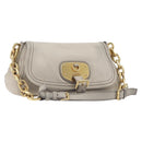 PRADA Chain Shoulder Bag Vittero Dino Leather Beige Gold Auth 209990A-1