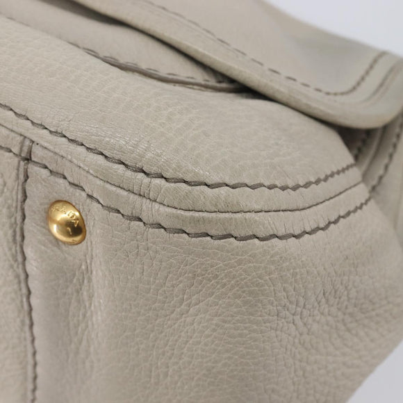 PRADA Chain Shoulder Bag Vittero Dino Leather Beige Gold Auth 209990A