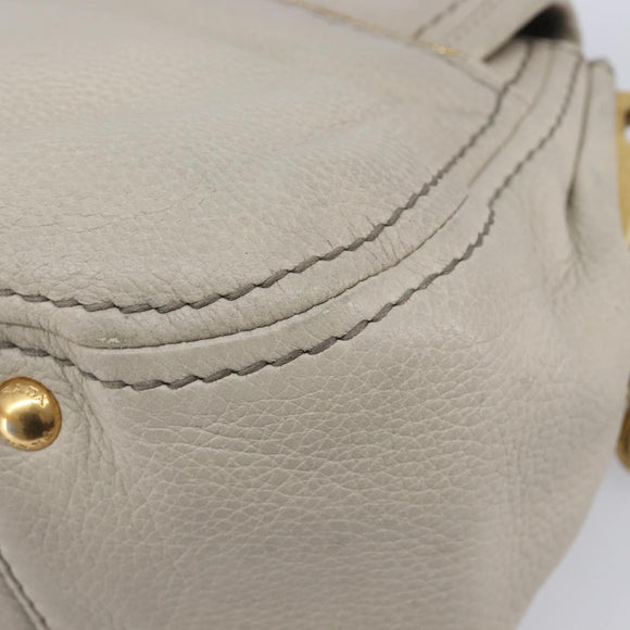 PRADA Chain Shoulder Bag Vittero Dino Leather Beige Gold Auth 209990A