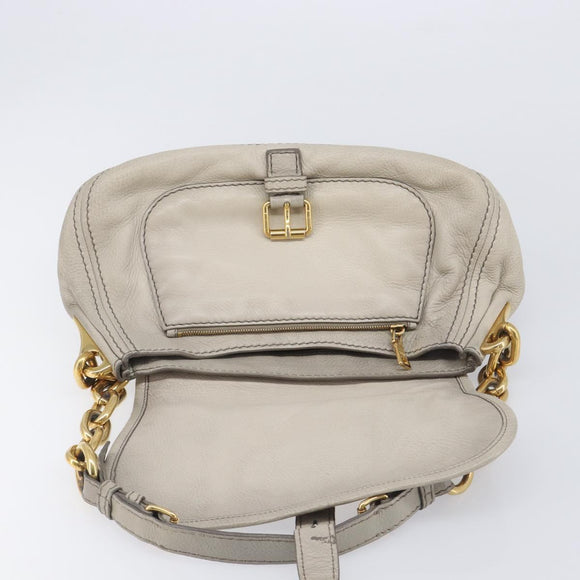 PRADA Chain Shoulder Bag Vittero Dino Leather Beige Gold Auth 209990A