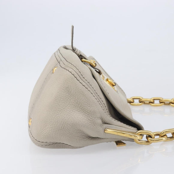 PRADA Chain Shoulder Bag Vittero Dino Leather Beige Gold Auth 209990A
