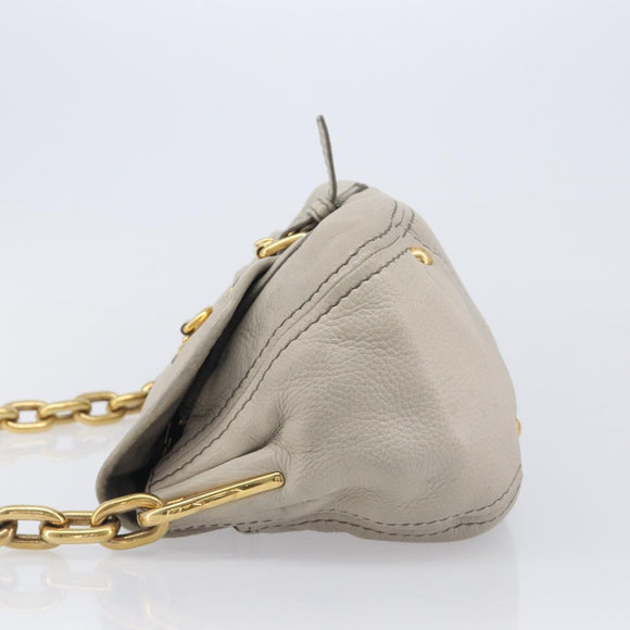 PRADA Chain Shoulder Bag Vittero Dino Leather Beige Gold Auth 209990A
