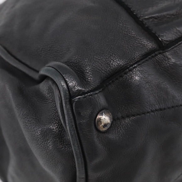 Miu Miu Tote Bag Leather Black Silver Auth 209991V