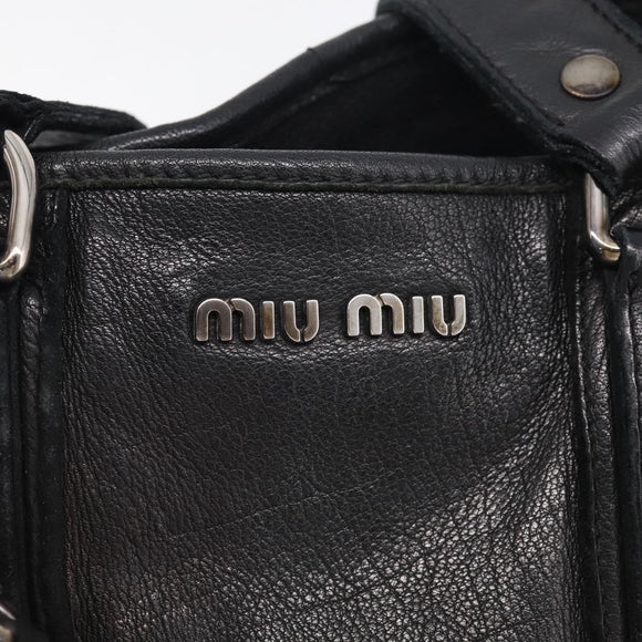 Miu Miu Tote Bag Leather Black Silver Auth 209991V