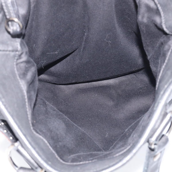 Miu Miu Tote Bag Leather Black Silver Auth 209991V