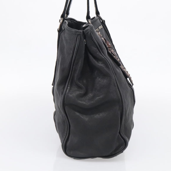 Miu Miu Tote Bag Leather Black Silver Auth 209991V