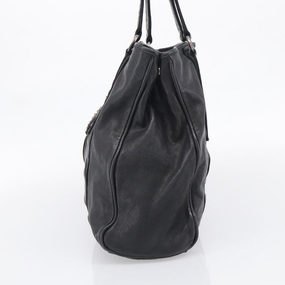 Miu Miu Tote Bag Leather Black Silver Auth 209991V