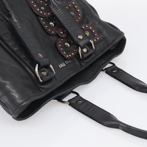 Miu Miu Tote Bag Leather Black Silver Auth 209991V
