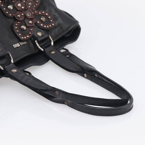 Miu Miu Tote Bag Leather Black Silver Auth 209991V