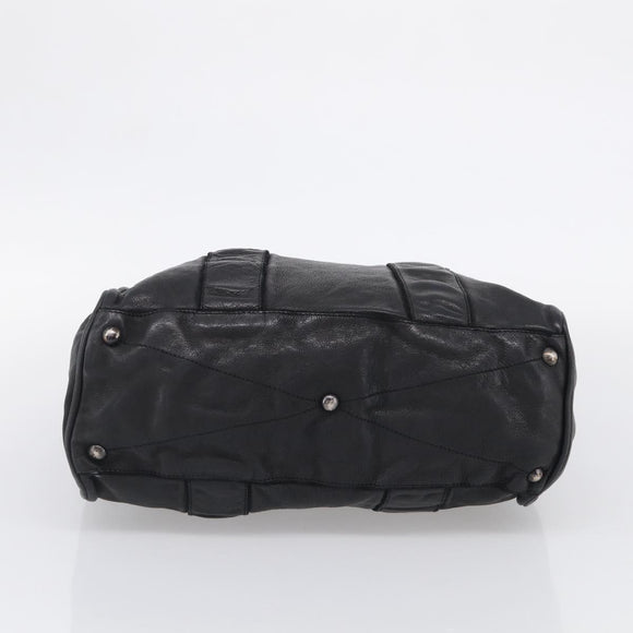 Miu Miu Tote Bag Leather Black Silver Auth 209991V