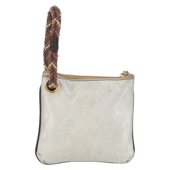 LOEWE Hand Bag PVC Canvas Gray Gold Auth 209998