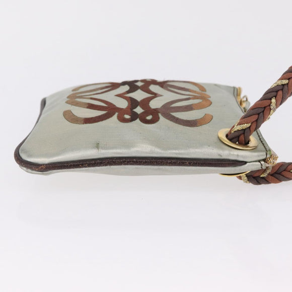 LOEWE Hand Bag PVC Canvas Gray Gold Auth 209998