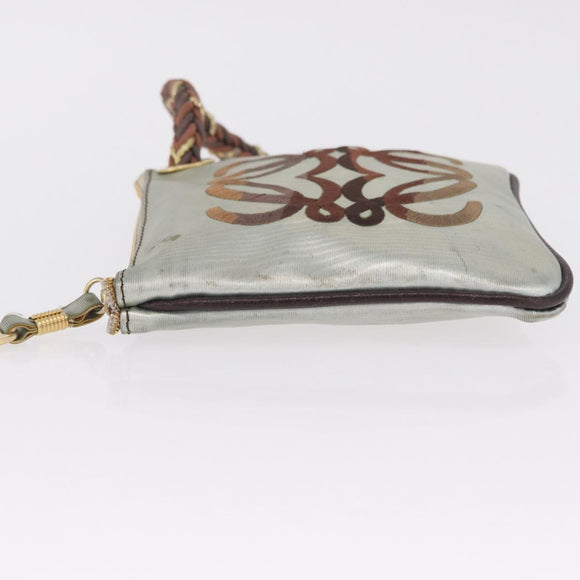 LOEWE Hand Bag PVC Canvas Gray Gold Auth 209998