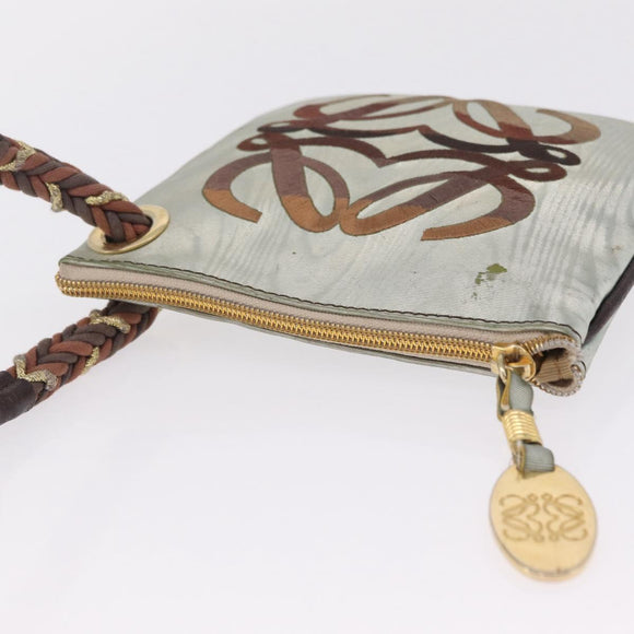 LOEWE Hand Bag PVC Canvas Gray Gold Auth 209998