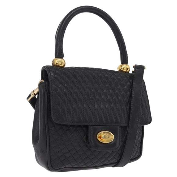 Bally Hand Bag Leather 2way Black Gold Auth 210002