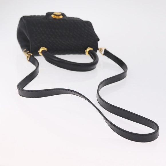 Bally Hand Bag Leather 2way Black Gold Auth 210002