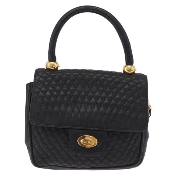 Bally Hand Bag Leather 2way Black Gold Auth 210002