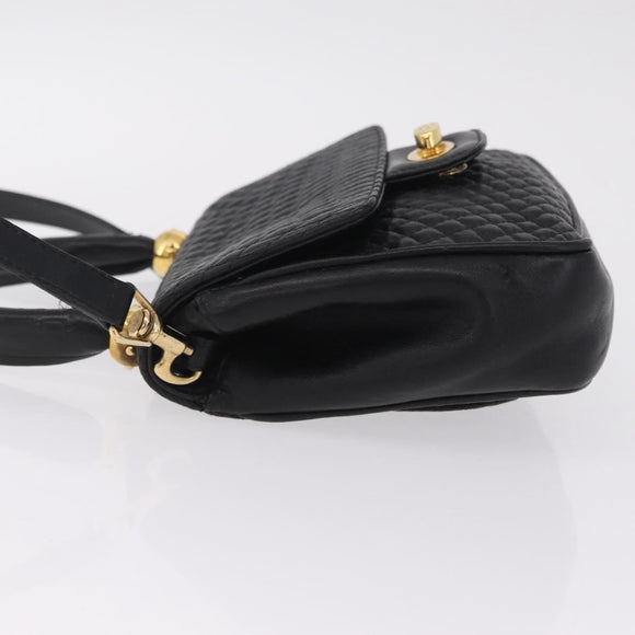 Bally Hand Bag Leather 2way Black Gold Auth 210002