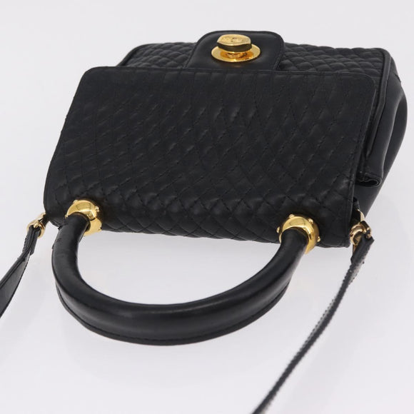 Bally Hand Bag Leather 2way Black Gold Auth 210002