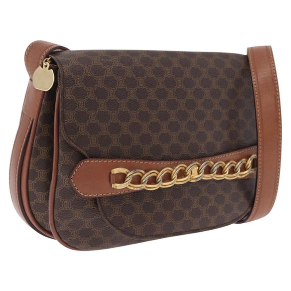 CELINE Macadam Canvas Shoulder Bag PVC Leather Brown Gold Auth 210003