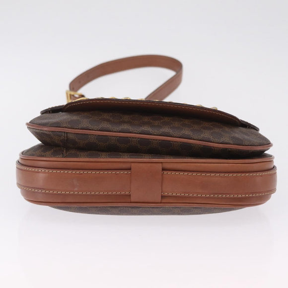 CELINE Macadam Canvas Shoulder Bag PVC Leather Brown Gold Auth 210003