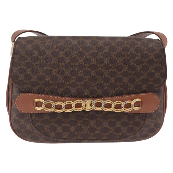CELINE Macadam Canvas Shoulder Bag PVC Leather Brown Gold Auth 210003