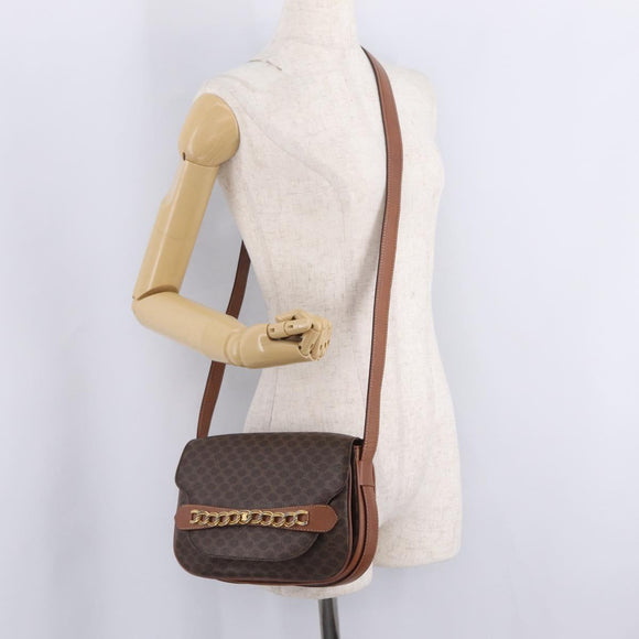 CELINE Macadam Canvas Shoulder Bag PVC Leather Brown Gold Auth 210003