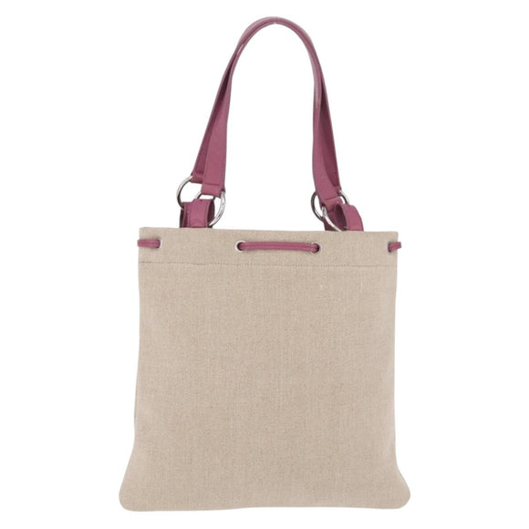 Saint Laurent Kahala Tote Bag Canvas Beige Silver Auth 210004A