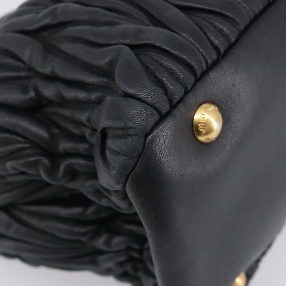 Miu Miu Matelasse Hand Bag Leather 2way Black Gold Auth 210009