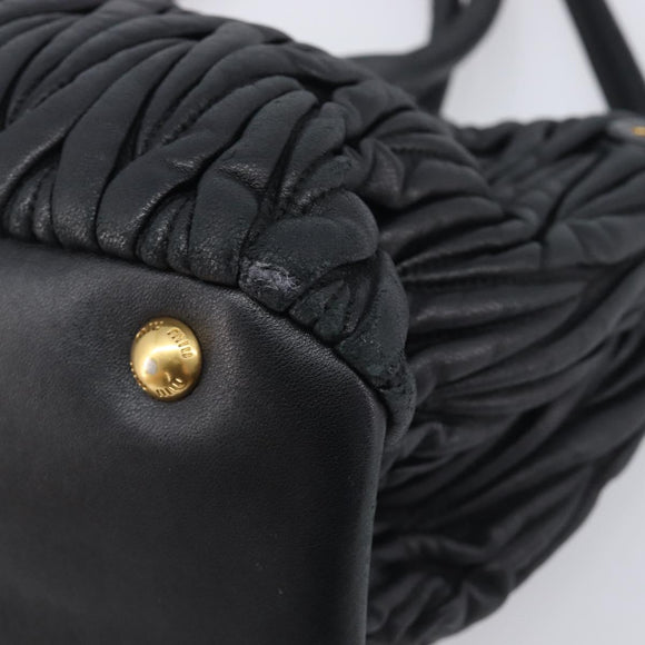 Miu Miu Matelasse Hand Bag Leather 2way Black Gold Auth 210009